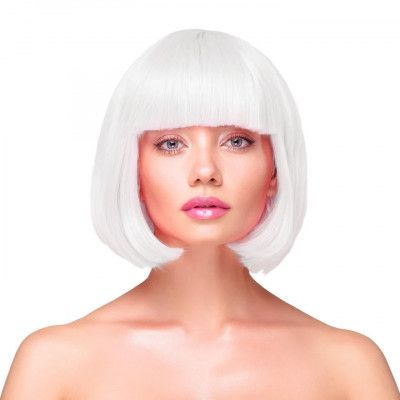 Peruk Kort Rakt Hår - Vit