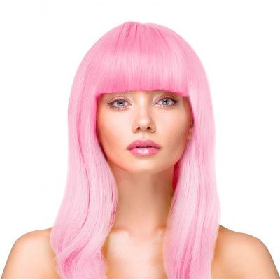 Peruk Långt Rakt Hår - Ljusrosa