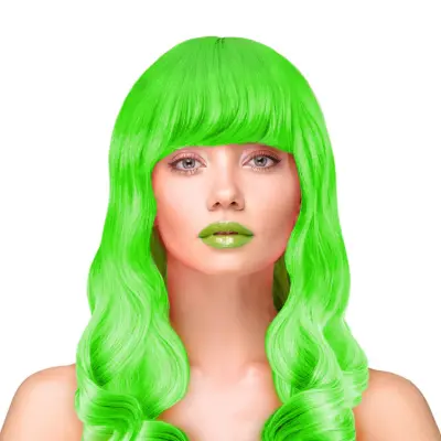Peruk Långt Vågigt Hår - Neongrön