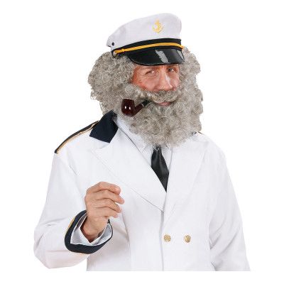 Sjökapten Peruk & Skägg Grå - One size