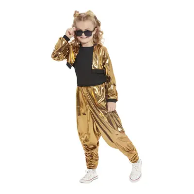 80-tals Disco Queen Guld Barn Maskeraddräkt - Small