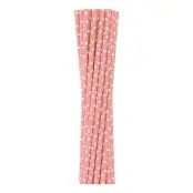 Papperssugrör Ljusrosa med Prickar - 12-pack