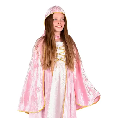 Prinsesscape Rosa Sammet med Huva för Barn - One size