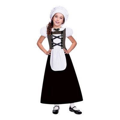 Tudor Flicka Svart Barn Maskeraddräkt - Large