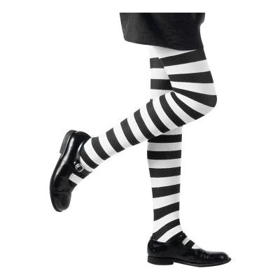 Vit/Svart-Randiga Strumpbyxor Barn - 11-14 år