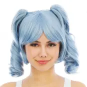 Kort Blå Peruk med Avtagbara Tofsar - One size