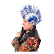 Mohikan Blå/Vit Peruk - One size