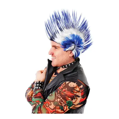 Mohikan Blå/Vit Peruk - One size