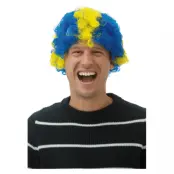 Peruk i sverige-färgerna blått och gult