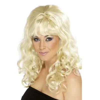 Beehive Blond Lockig Peruk - One size