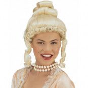 Blond peruk med uppsatt hår och två korkskruvar