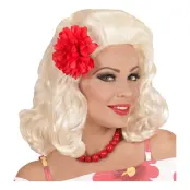 Rockabilly Blond Peruk med Blomma - One size
