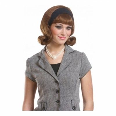 50-tals Brun Peruk med Pannband