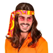 70-tals Brun Lång Peruk med Pannband - One size