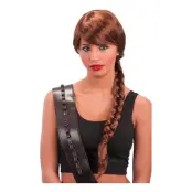 Brun Peruk med Lugg och Fläta - One size