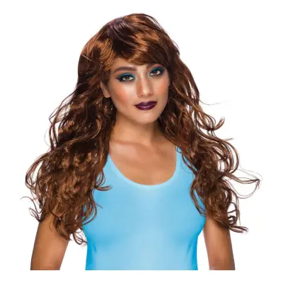 Lång Brun Peruk med Lockar - One size