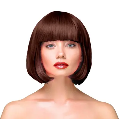Peruk Kort Rakt Hår - Brun