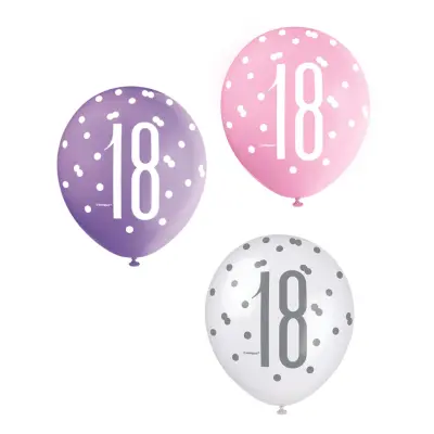 Ballonger 18 Rosa/Lila/Vit - 6-pack