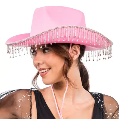 Cowboyhatt med Strass Rosa - One size