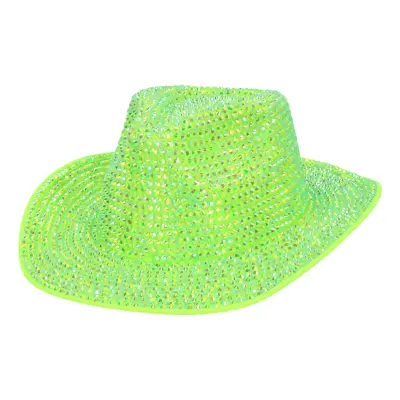 Cowboyhatt med Strass UV Neongrön - One size