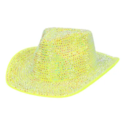 Cowboyhatt med Strass UV Neongul - One size