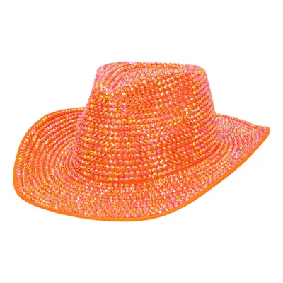 Cowboyhatt med Strass UV Neonorange - One size