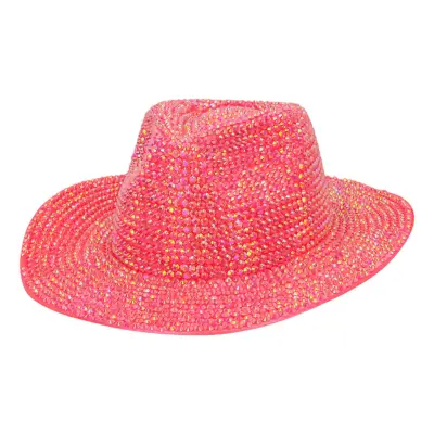 Cowboyhatt med Strass UV Neonrosa - One size