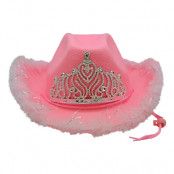 Cowboyhatt Rosa med Fluff - One size