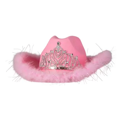 Cowboyhatt Rosa med Silvertiara - One size