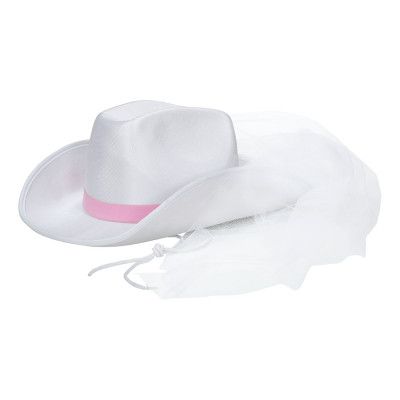 Cowboyhatt Vit med Slöja - One size