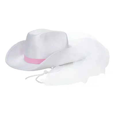 Cowboyhatt Vit med Slöja - One size