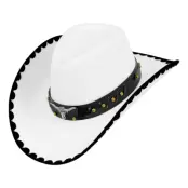 Cowboyhatt Vit med Tjur - One size