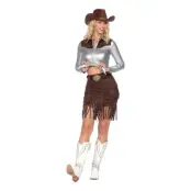 Cowgirl med Kjol Silver/Brun Deluxe Maskeraddräkt - 40