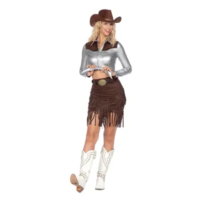 Cowgirl med Kjol Silver/Brun Deluxe Maskeraddräkt - 44