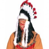 Indian Huvudplagg med Svarta, Vita och Röda Fjädrar
