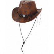 Läder-look Western Brun Cowboyhatt med Snor