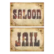 Skyltar Saloon&Jail i Papp