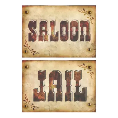 Skyltar Saloon&Jail i Papp