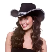 Svart Cowboyhatt med Silverpaljetter - One size