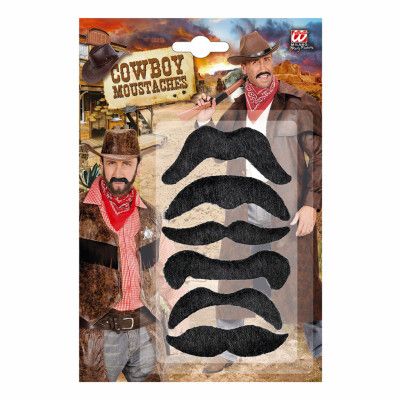 Svarta Cowboymustascher - 6-pack