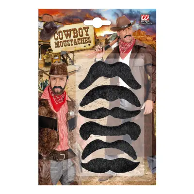 Svarta Cowboymustascher - 6-pack