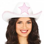 Vit Cowboyhatt med Rosa Stjärna - One size
