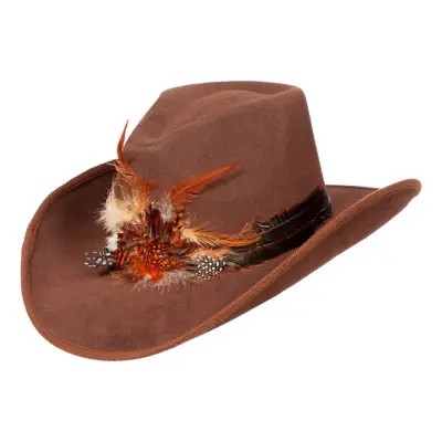Western Cowboyhatt Brun med Fjädrar - One size