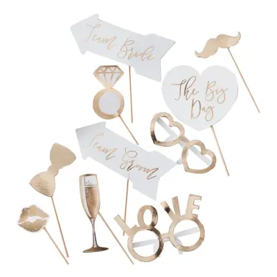 Fotoprops Bröllop Guld - 10-pack