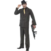 Gangsterdräkt med guldfärgade kritstrecksränder L