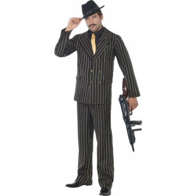 Gangsterdräkt med guldfärgade kritstrecksränder M