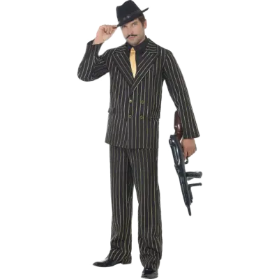 Gangsterdräkt med guldfärgade kritstrecksränder M