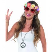 Hippie Maskeradset med Glasögon, Krans och Smycken