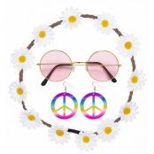 Hippieset med Blomsterkrans, Glasögon och Örhängen