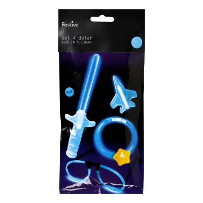 Party Set Glow in the Dark Blå - 4 delar